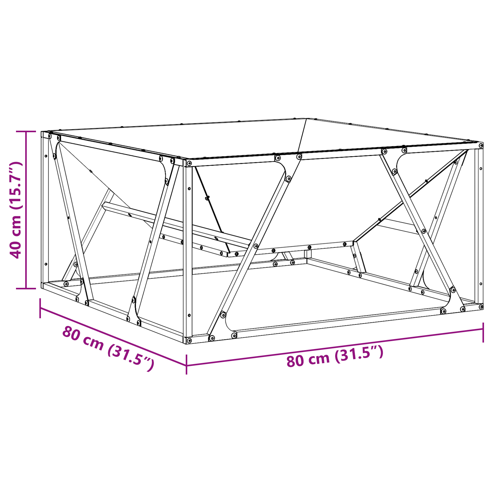Braciere Quadrato Nero 80x80x40 cm Acciaio