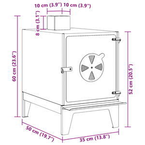 Stufa da Campeggio  con Camino Nera 35x50x60 cm Acciaio