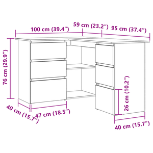 Scrivania angolare in quercia nera , 145x100x76 cm, realizzata in legno ingegnerizzato