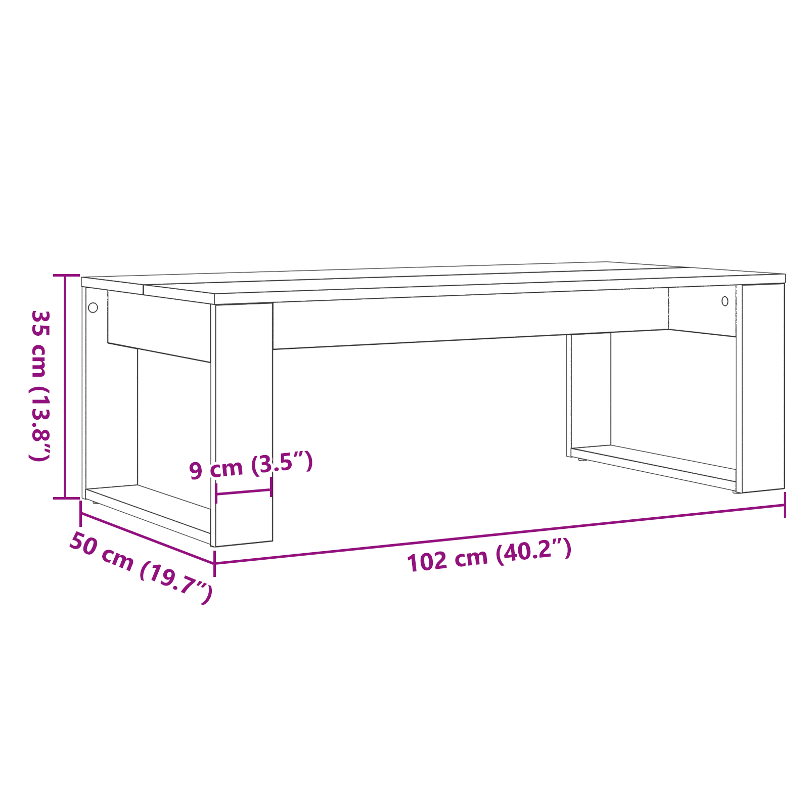 Tavolino da caffè in rovere nero 102x50x35 cm in legno ingegnerizzato
