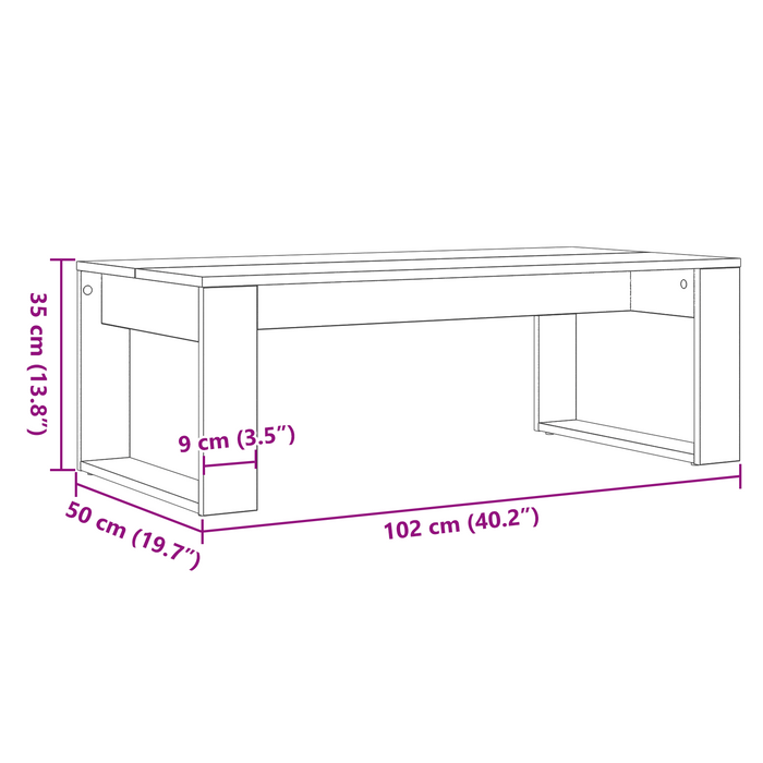 Tavolino da caffè in rovere nero 102x50x35 cm in legno ingegnerizzato