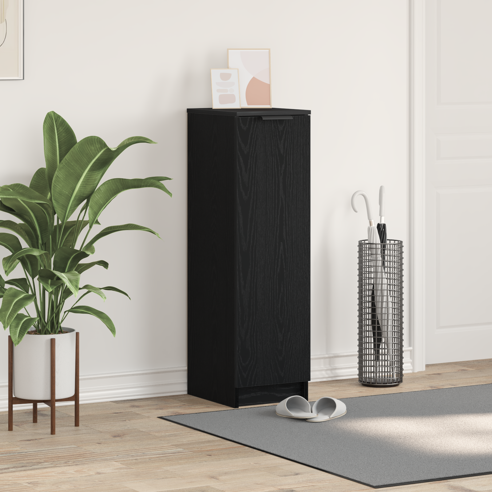 Armadio per scarpe  Nero Rovere 29,5x35x100,5 cm in Legno Ingengerizzato