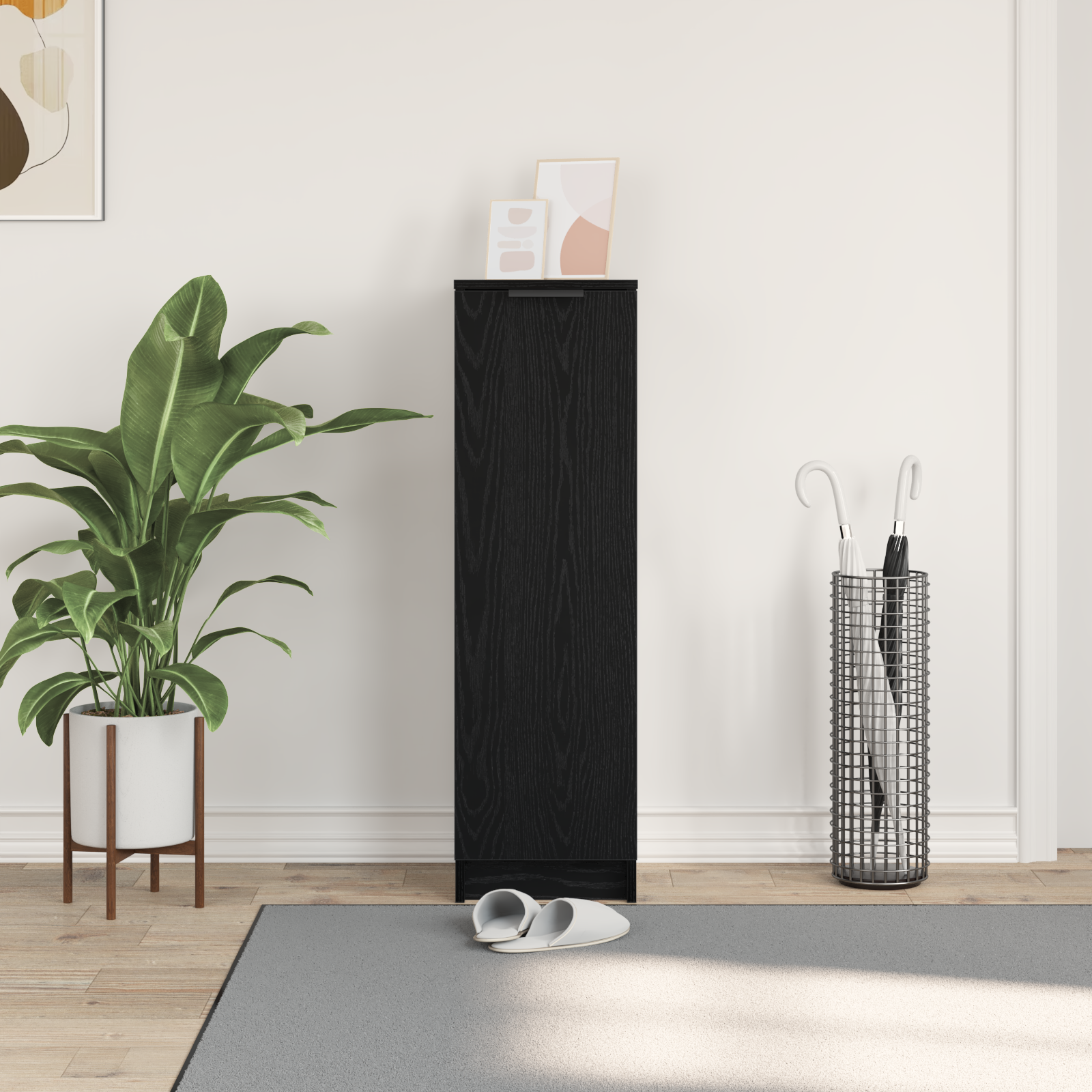 Armadio per scarpe  Nero Rovere 29,5x35x100,5 cm in Legno Ingengerizzato