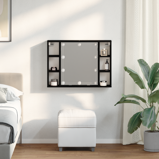 Mobile da specchio LED  - Rovere nero - 76x15x55 cm - Realizzato in legno ingegnerizzato