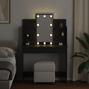 Toeletta  con luci LED Nero Rovere 96x40x142 cm