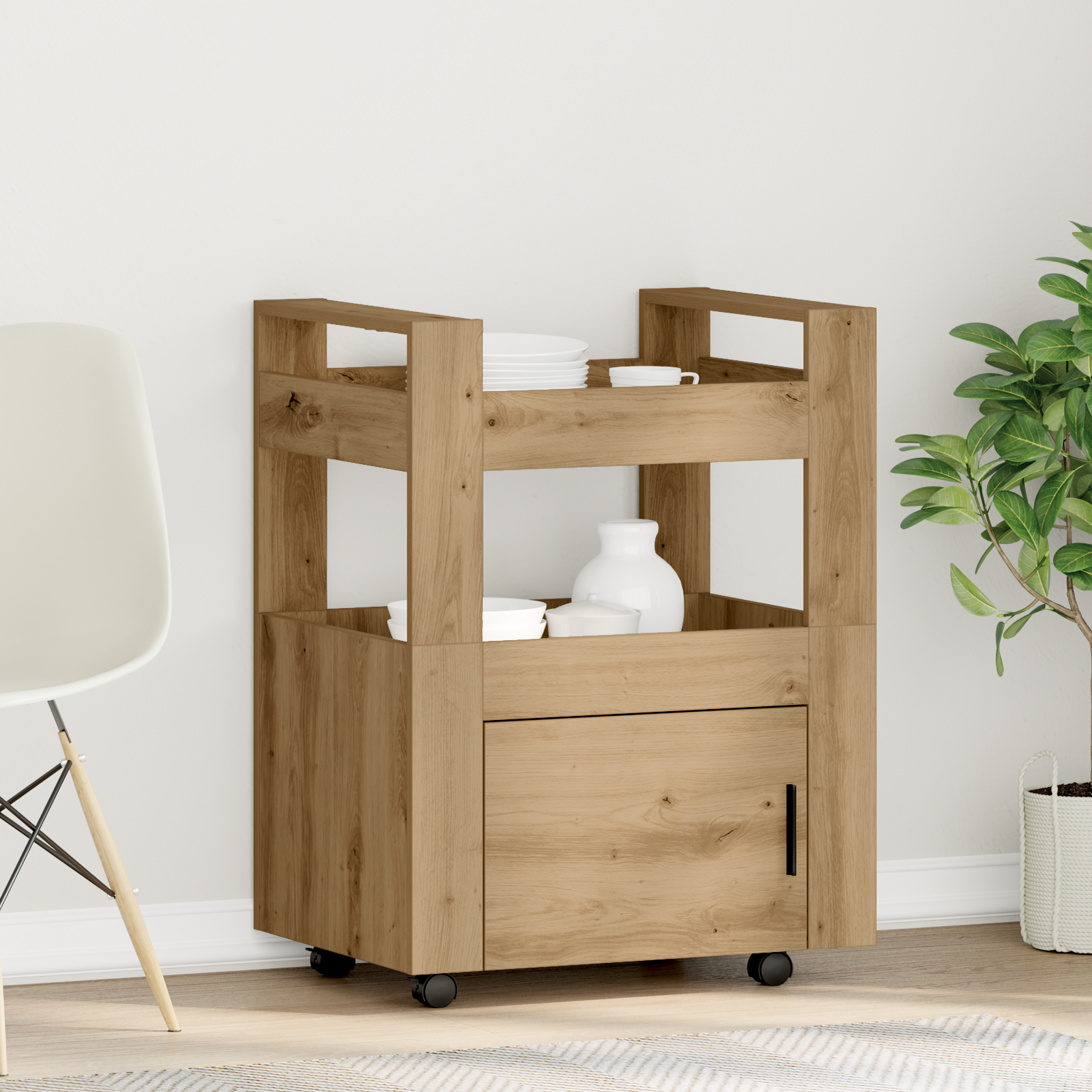 Carrello da Cucina  Rovere Artigianale 60x45x80 cm Legno Ingegnerizzato