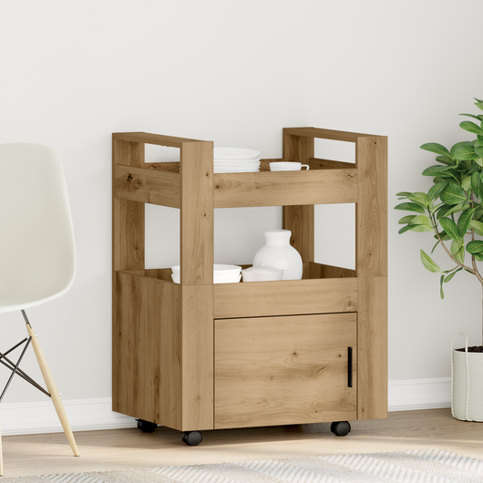 Carrello da Cucina  Rovere Artigianale 60x45x80 cm Legno Ingegnerizzato