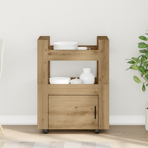 Carrello da Cucina  Rovere Artigianale 60x45x80 cm Legno Ingegnerizzato