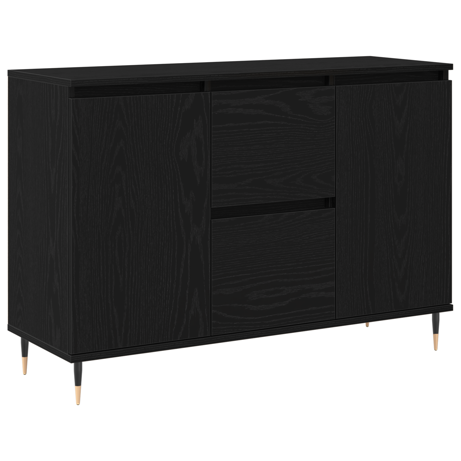 Sideboard  con porte e cassetti Nero Rovere 101,5x35x70 cm