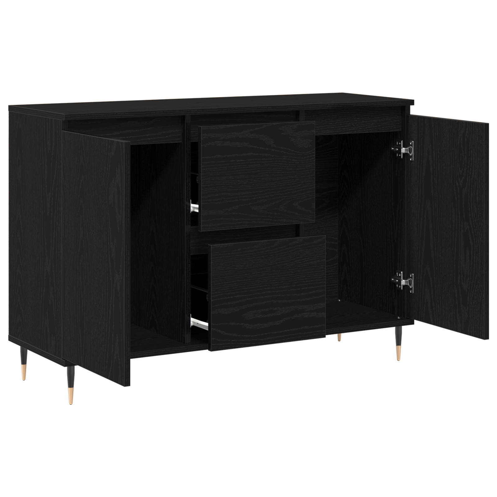 Sideboard  con porte e cassetti Nero Rovere 101,5x35x70 cm