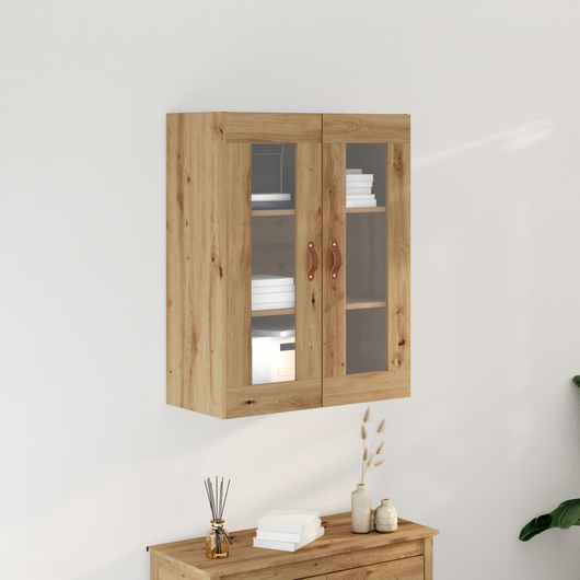 Mobile a muro  con porte in vetro rovere artigianale 69,5x34x90 cm