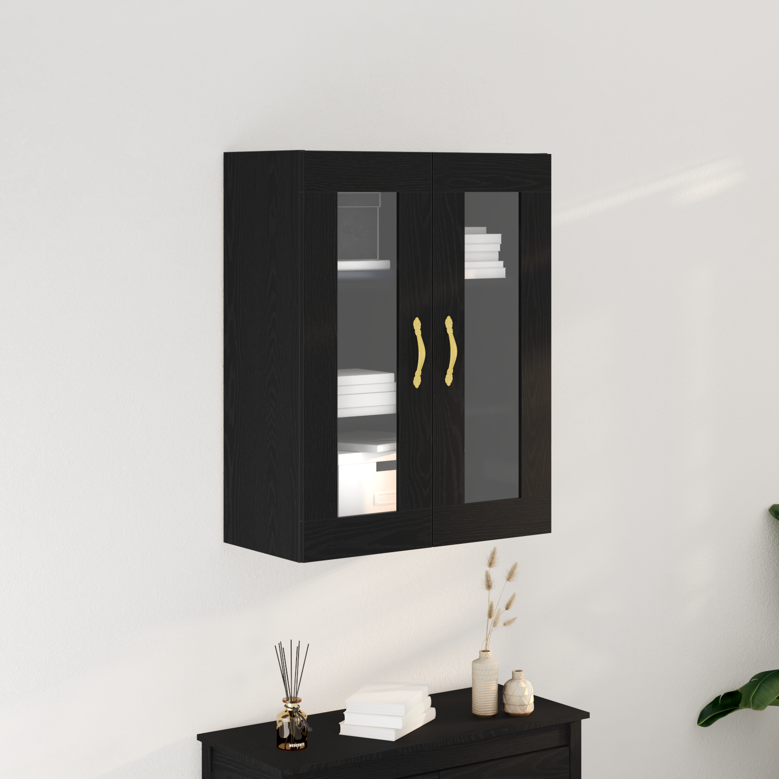 Armadio a Muro con Porte in Vetro Rovere Nero 69,5x34x90 cm