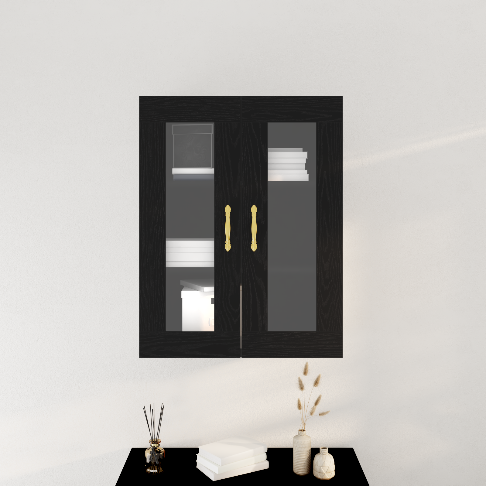 Armadio a Muro con Porte in Vetro Rovere Nero 69,5x34x90 cm