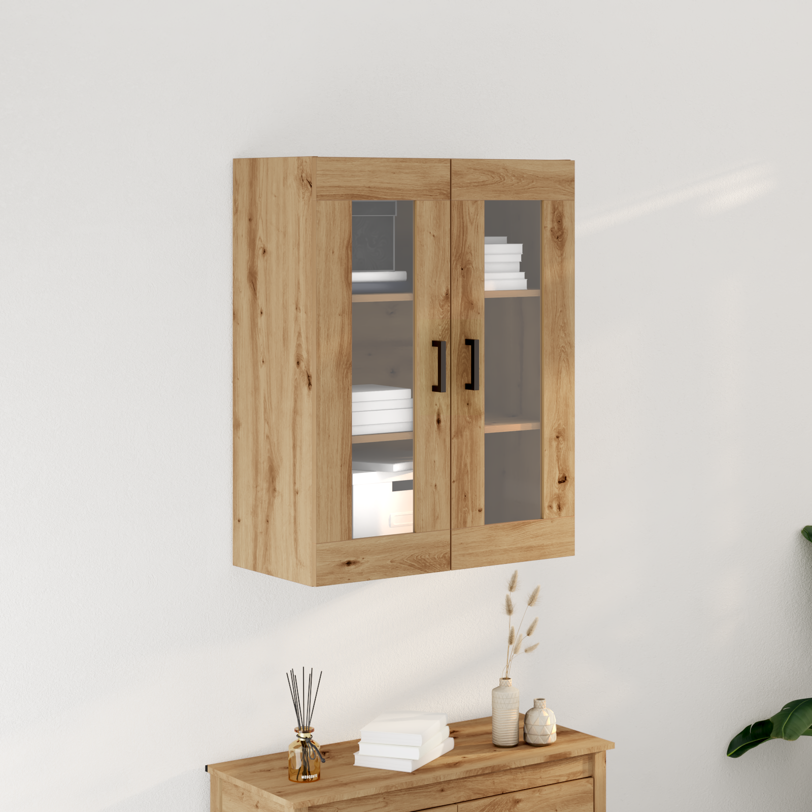 Armadio a Muro con Porte in Vetro Rovere Artigianale 69.5x34x90 cm