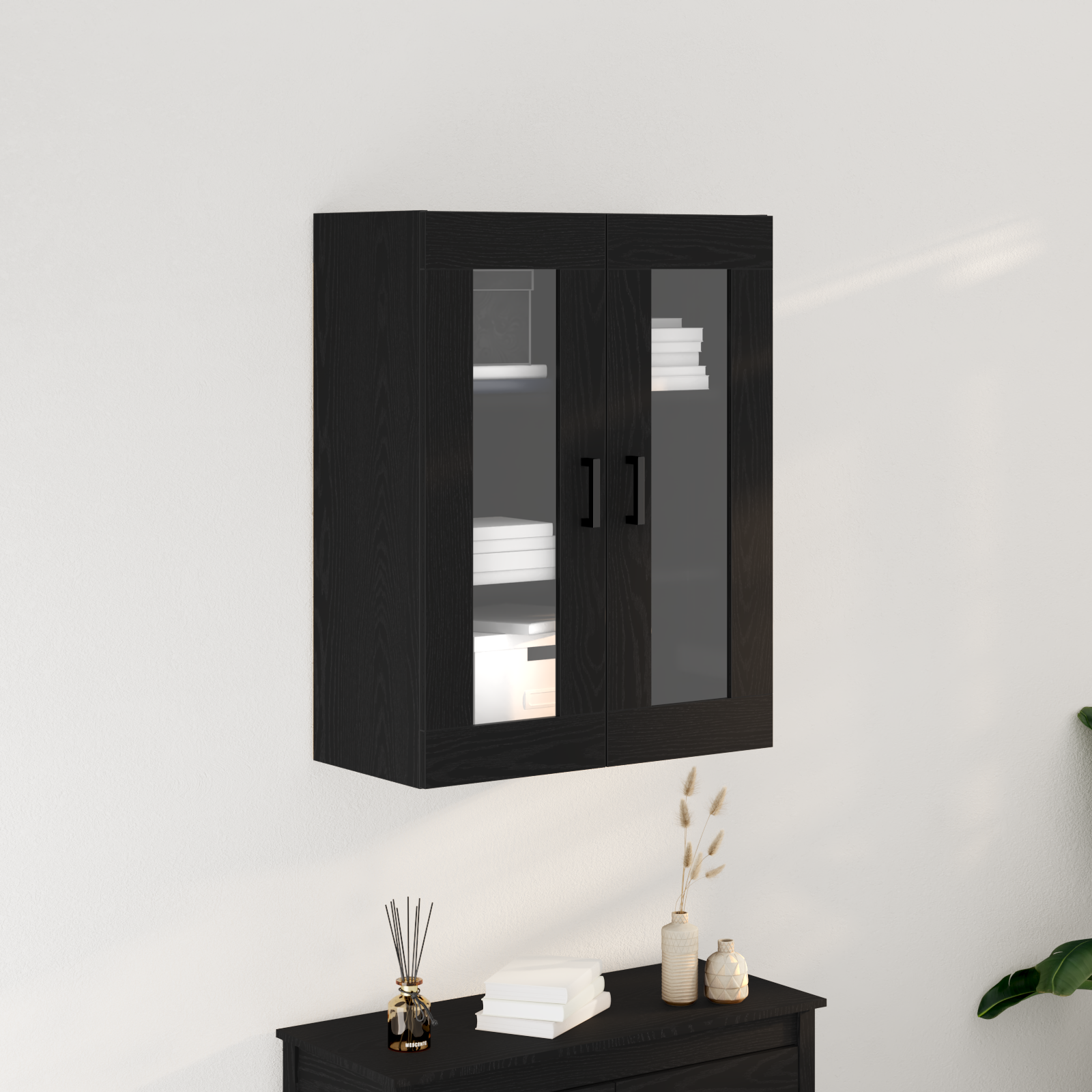 Mobile a muro con porte in vetro Rovere nero 69.5x34x90 cm