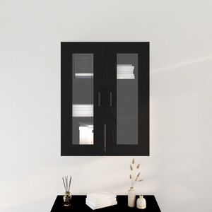 Mobile a muro con porte in vetro Rovere nero 69.5x34x90 cm