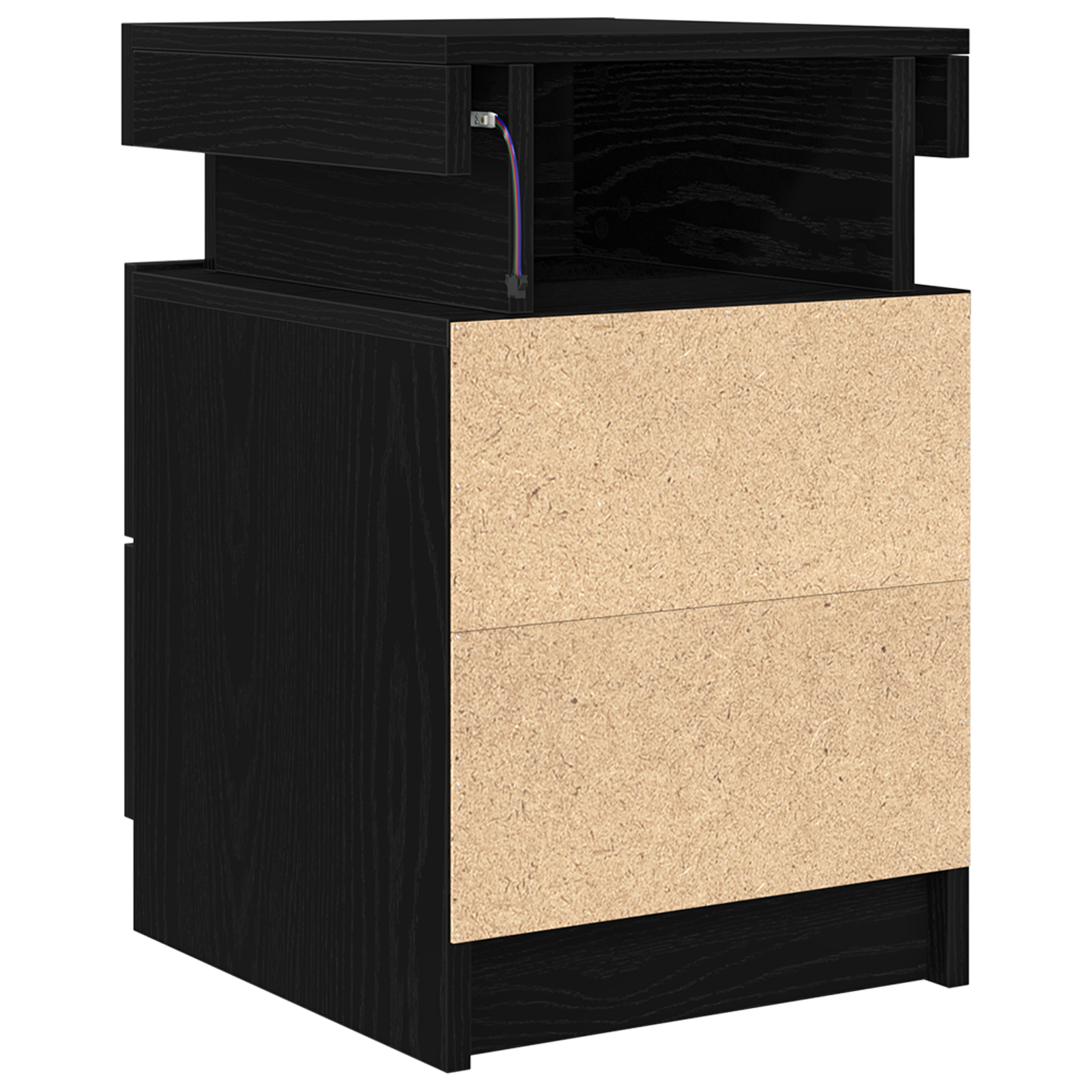 Comodino  con luci LED Nero Rovere 35x39x55 cm