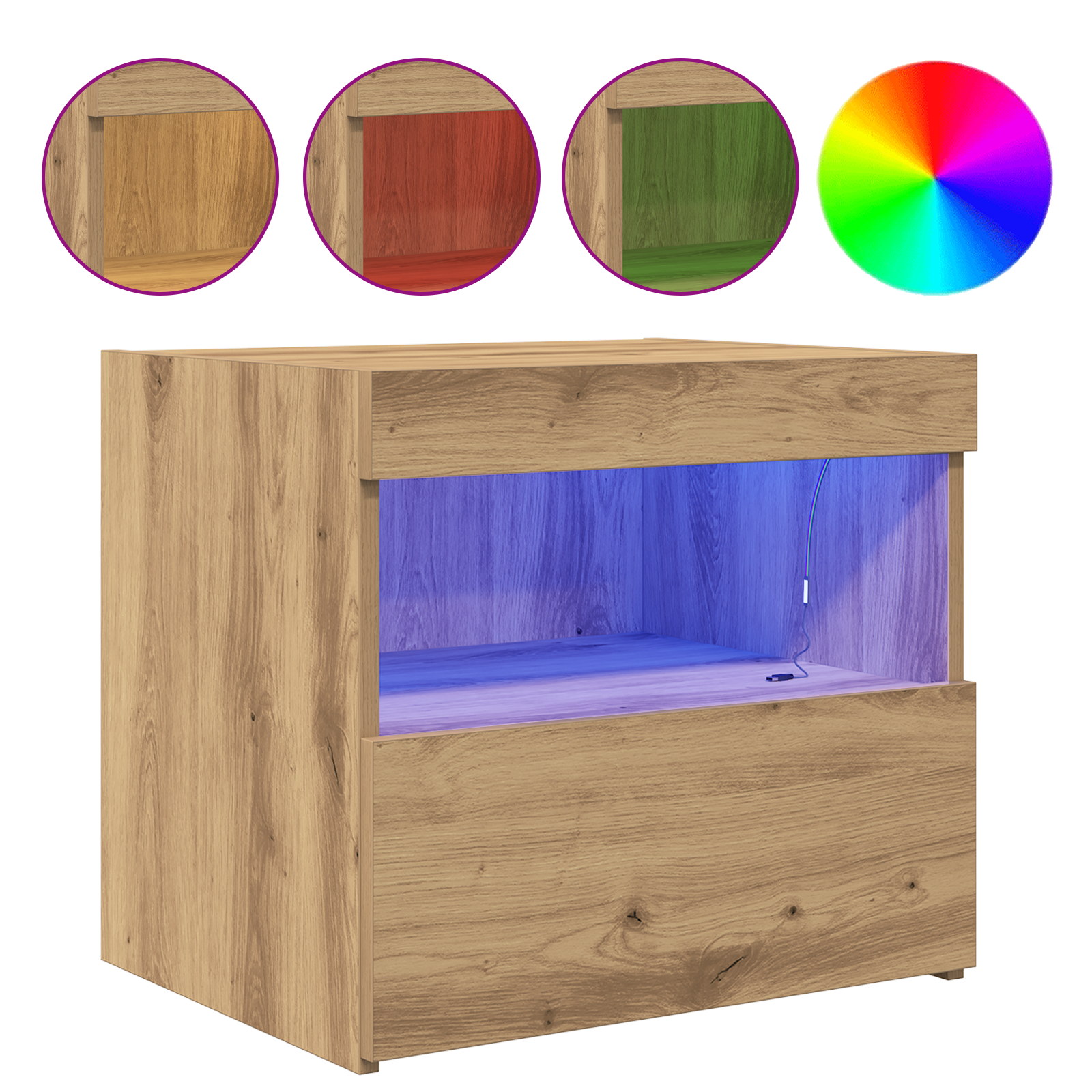 Comodini con Luci LED 2 pz Rovere Artigianale 50x40x45 cm