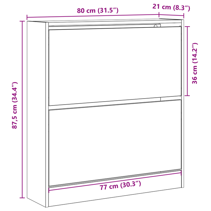 Scarpiera  con cassetto flip in rovere nero 80x21x87,5 cm