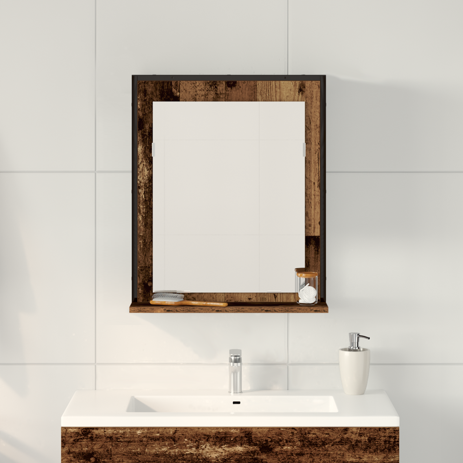 Specchio da Bagno  in Legno Vecchio 50x12x60 cm in Legno Ingegnerizzato