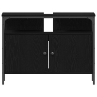 Mobiletto da Bagno  Nero Rovere 80x30x60 cm Legno Ingegnerizzato