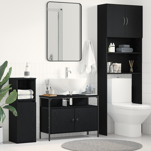 Mobiletto da Bagno  Nero Rovere 80x30x60 cm Legno Ingegnerizzato