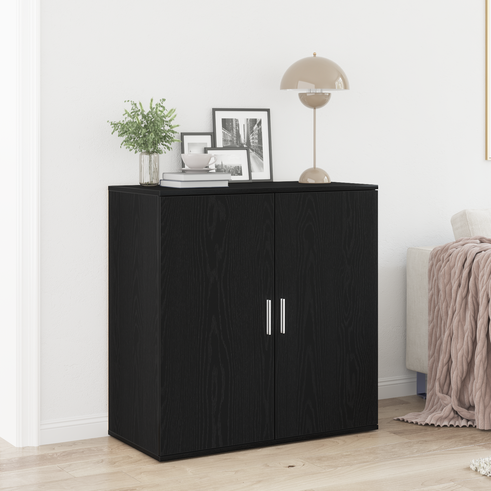 Credenza Rovere Nero 79x38x80 cm Legno Ingegnerizzato