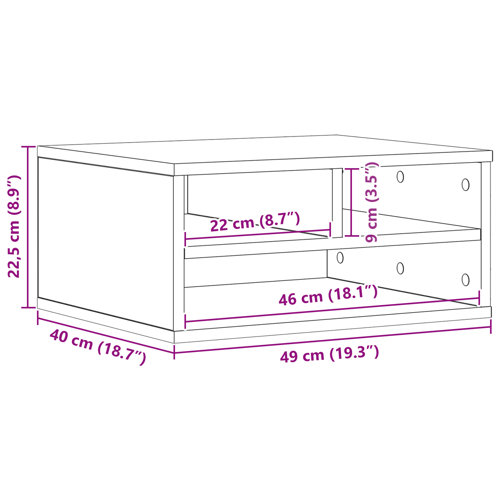 Supporto per Stampante in Legno Antico 49x40x22,5 cm in Legno Ingegnerizzato