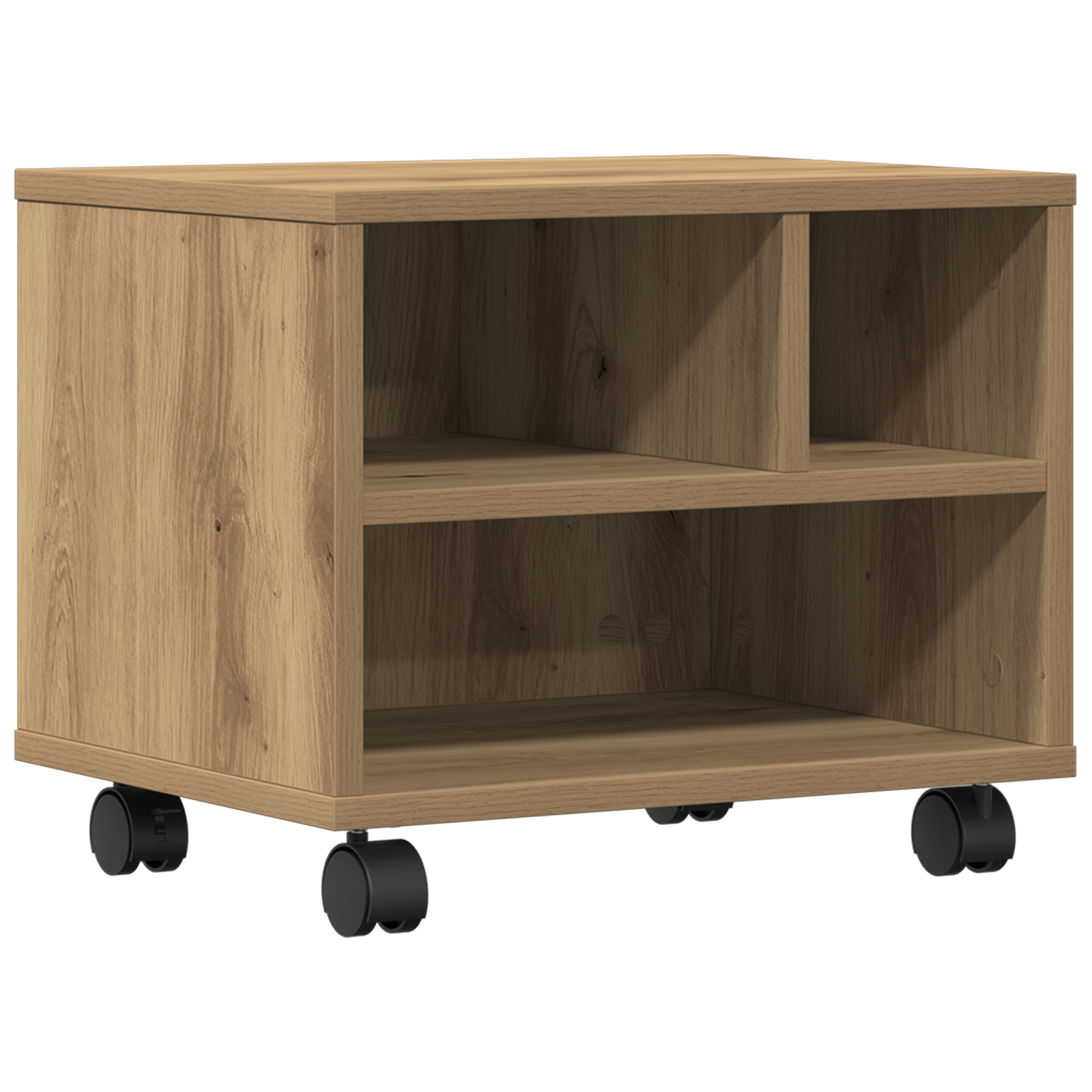 Supporto per Stampante con Ruote Rovere Artigianale 41x32x33,5 cm