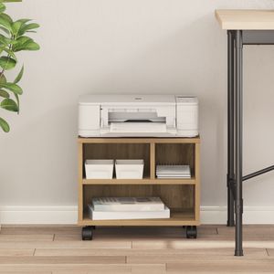 Supporto per Stampante con Ruote Rovere Artigianale 41x32x33,5 cm