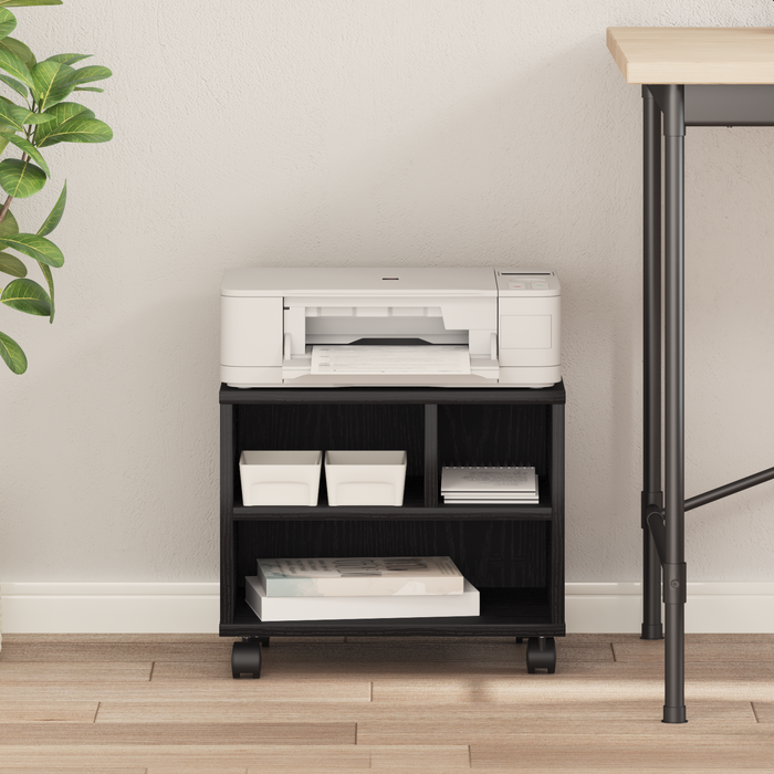 Supporto per Stampante con Ruote Rovere Nero 41x32x34,5 cm