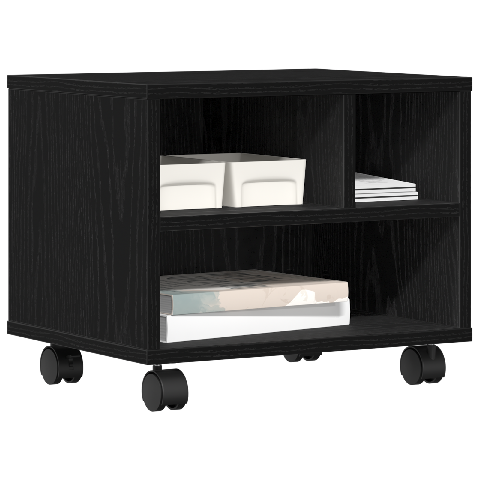 Supporto per Stampante con Ruote Rovere Nero 41x32x34,5 cm