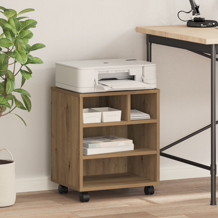 Supporto per Stampante  con Ruote Rovere Artigianale 41x32x48 cm