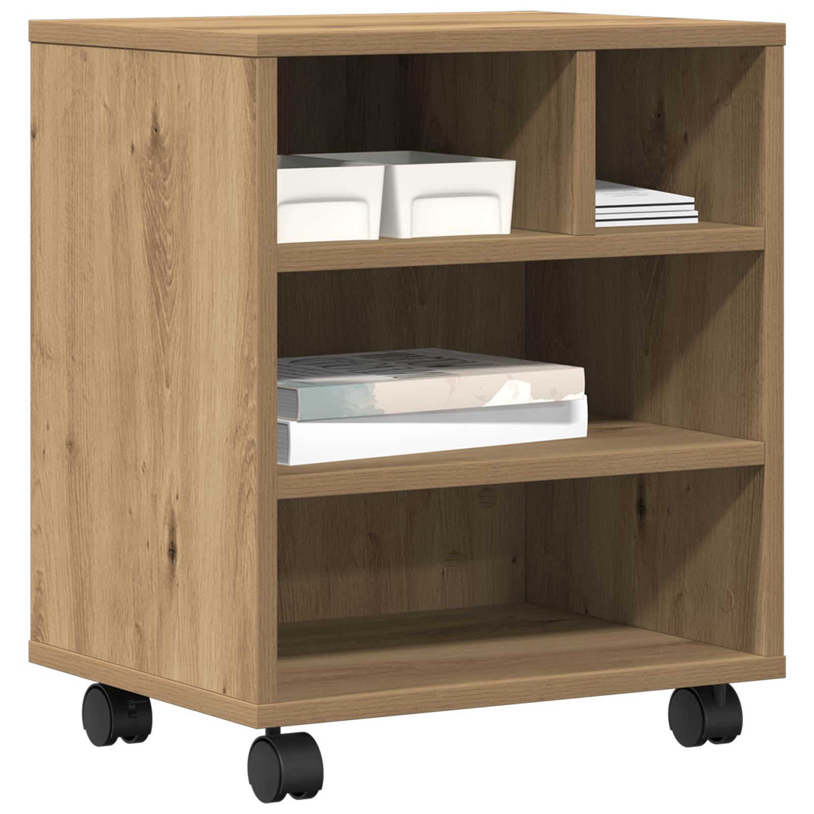 Supporto per Stampante  con Ruote Rovere Artigianale 41x32x48 cm