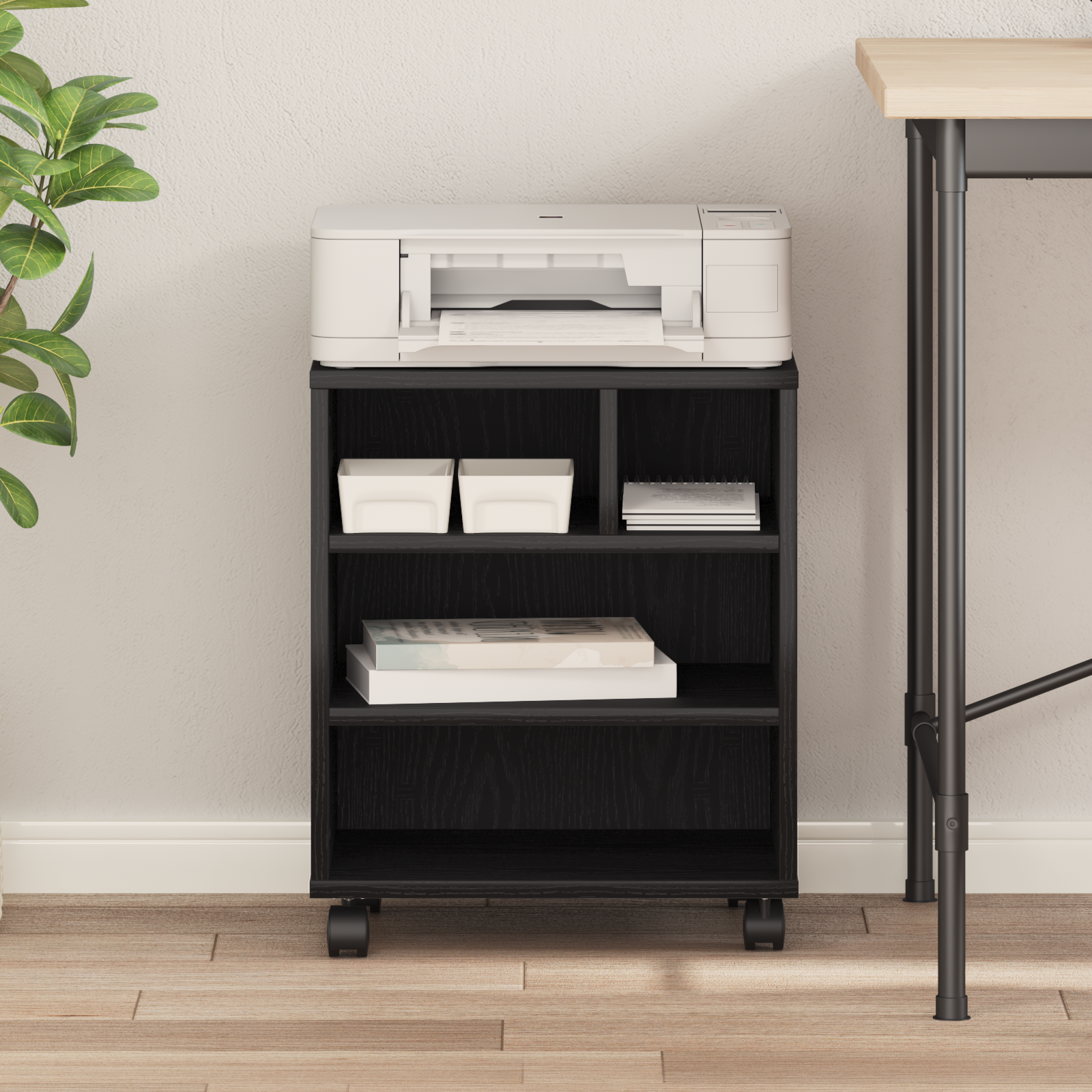 VistaXL Supporto per Stampante con Ruote Rovere Artigianale 41x32x48 cm