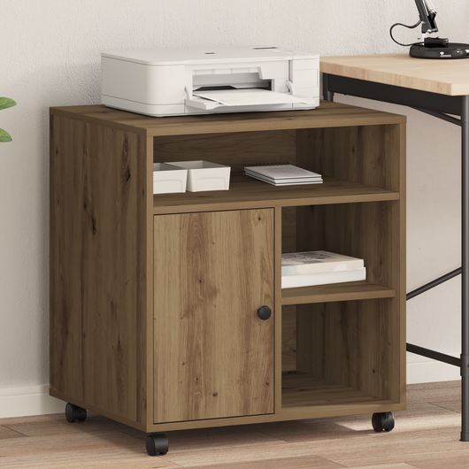 Supporto per Stampante con Ruote Rovere Artigianale 60x50x67 cm