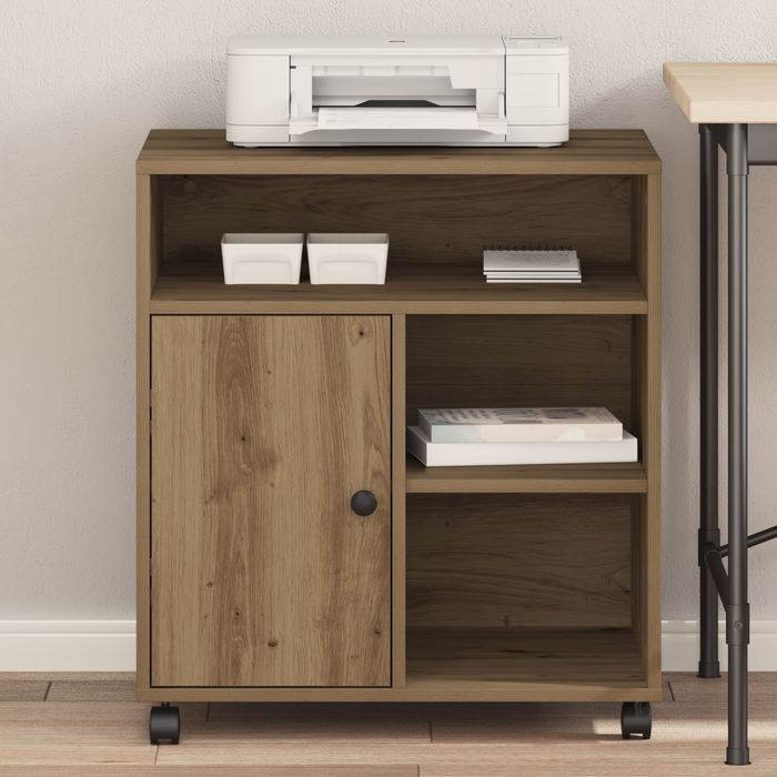 Supporto per Stampante con Ruote Rovere Artigianale 60x50x67 cm