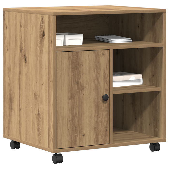 Supporto per Stampante con Ruote Rovere Artigianale 60x50x67 cm