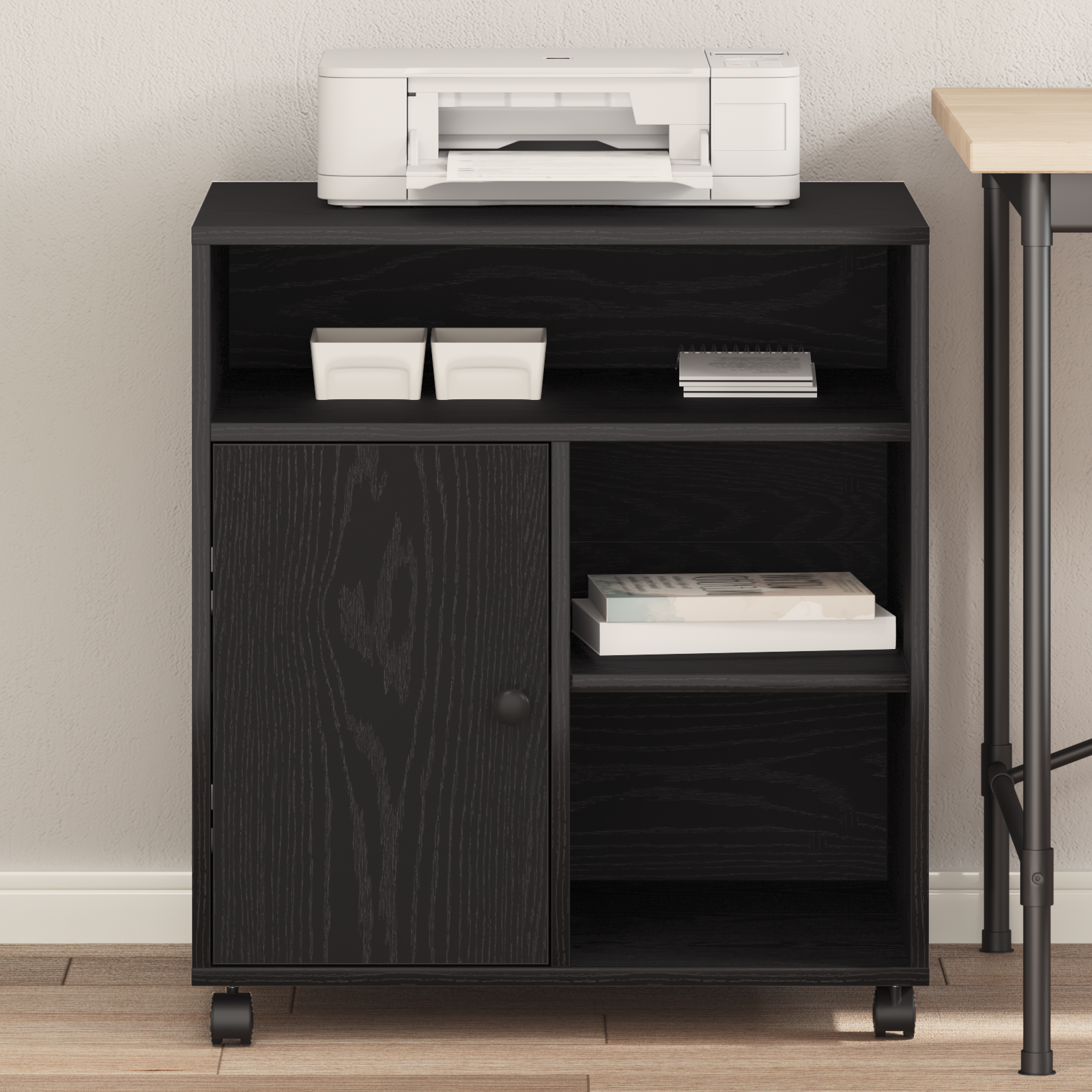 Supporto per stampante con ruote Rovere nero 60x50x67 cm