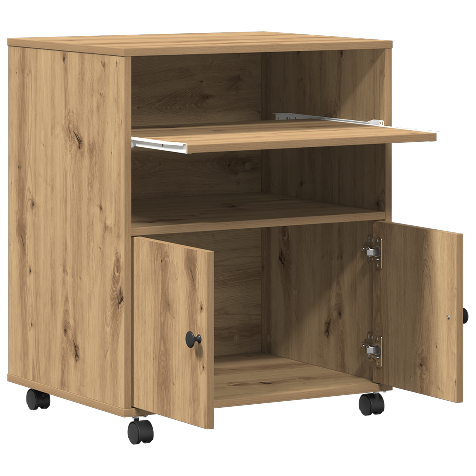 Supporto per Stampante con Ruote Rovere Artigianale 60x48x74 cm