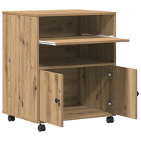 Supporto per Stampante con Ruote Rovere Artigianale 60x48x74 cm