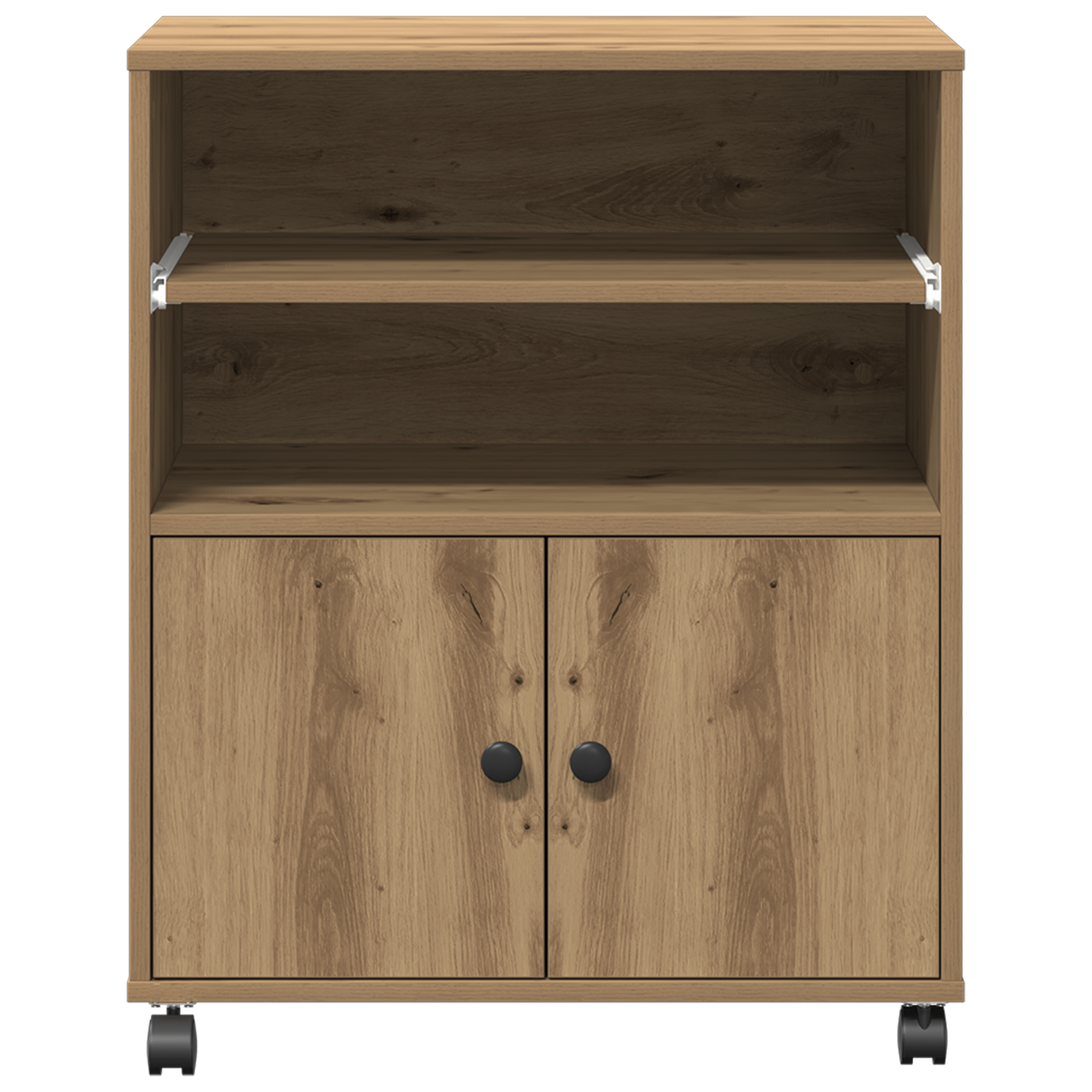 Supporto per Stampante con Ruote Rovere Artigianale 60x48x74 cm