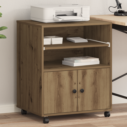 Supporto per Stampante con Ruote Rovere Artigianale 60x48x74 cm