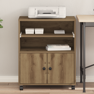 Supporto per Stampante con Ruote Rovere Artigianale 60x48x74 cm