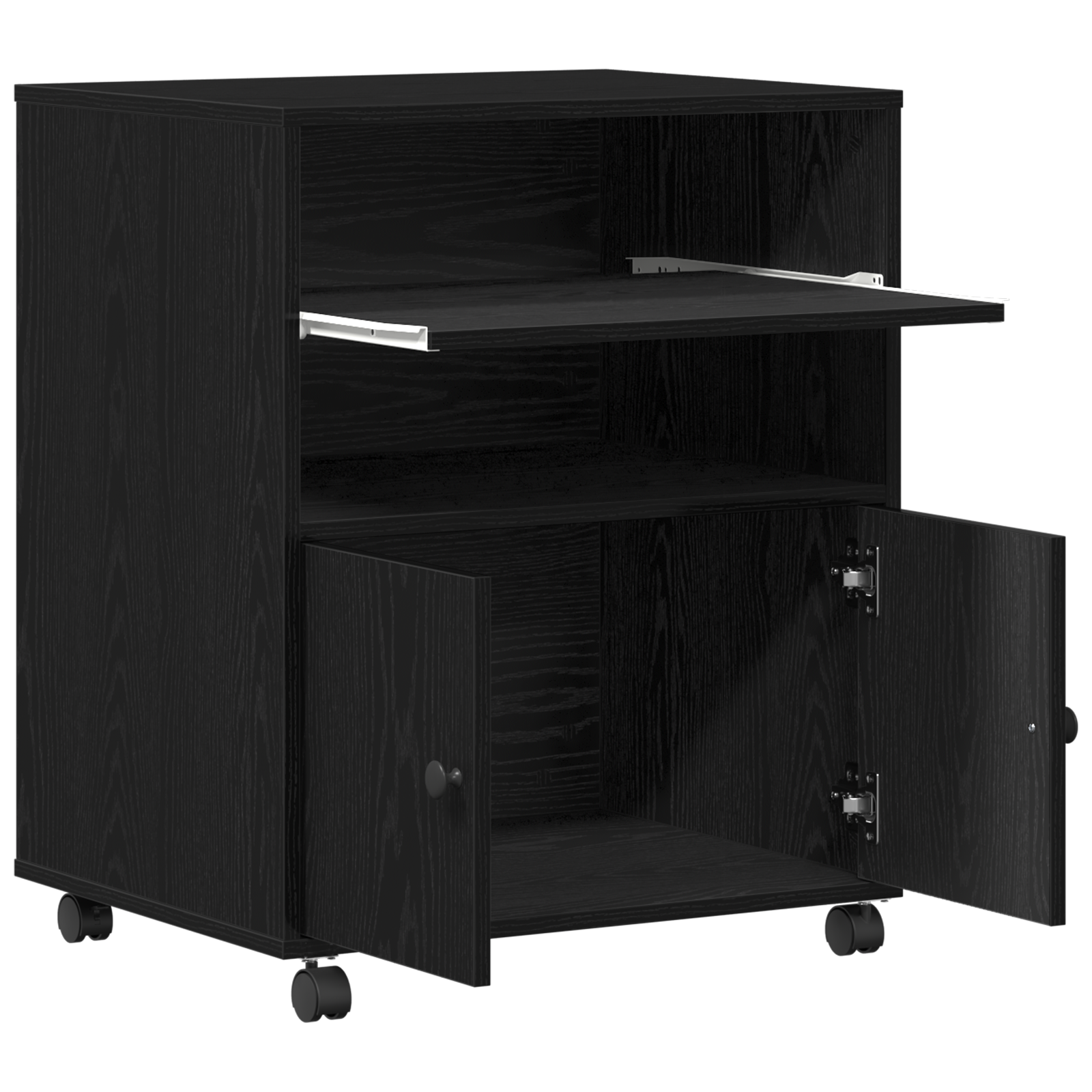 Supporto per stampante con ruote in rovere nero 60x48x74 cm
