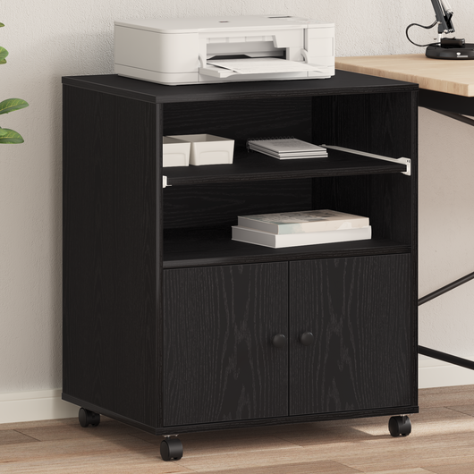Supporto per stampante con ruote in rovere nero 60x48x74 cm