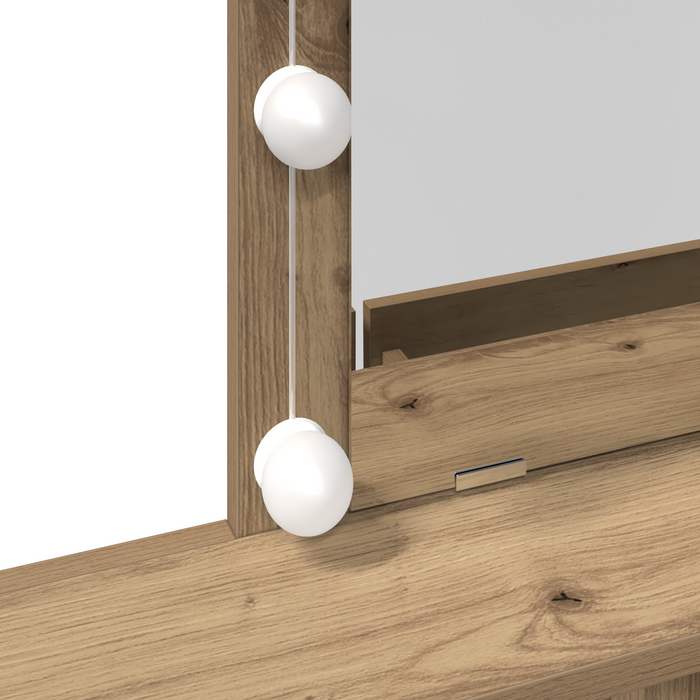 Toeletta con Specchio e LED in Rovere Artigianale in Legno Ingegnerizzato