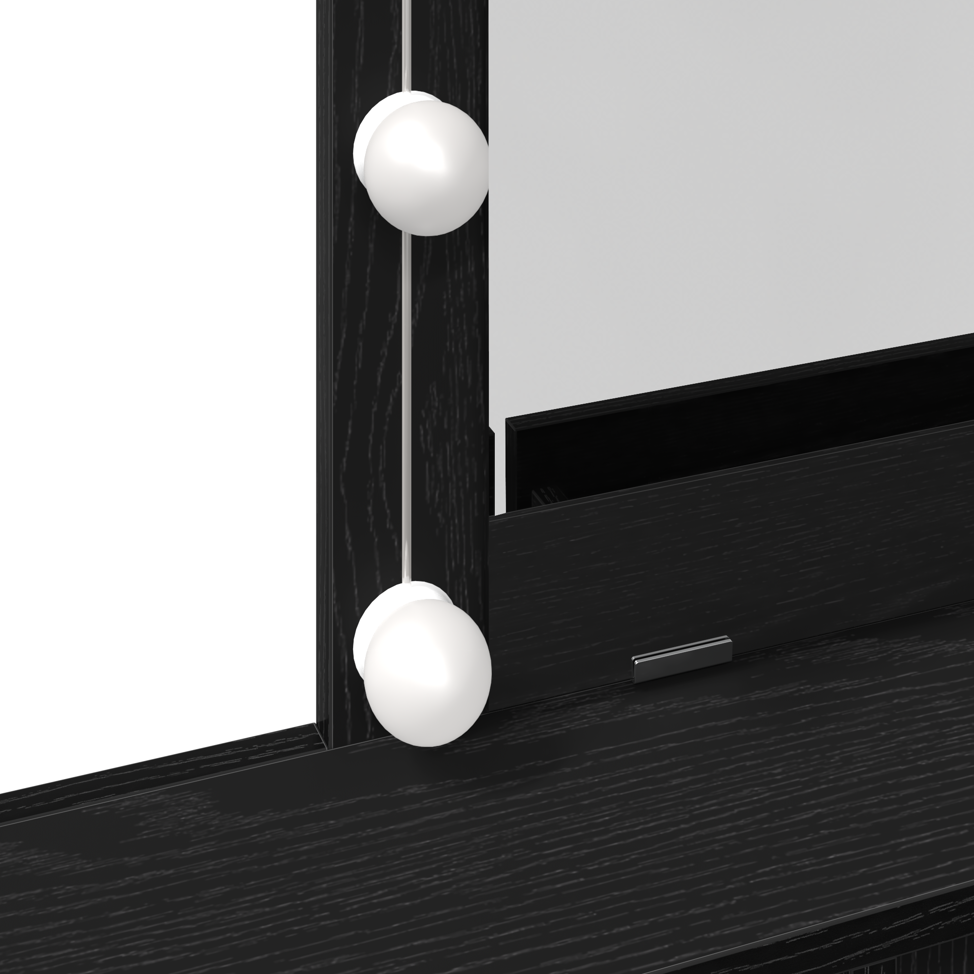 Tavolo da toeletta con specchio e luci LED in rovere nero legno ingegnerizzato