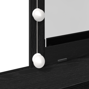 Tavolo da toeletta con specchio e luci LED in rovere nero legno ingegnerizzato