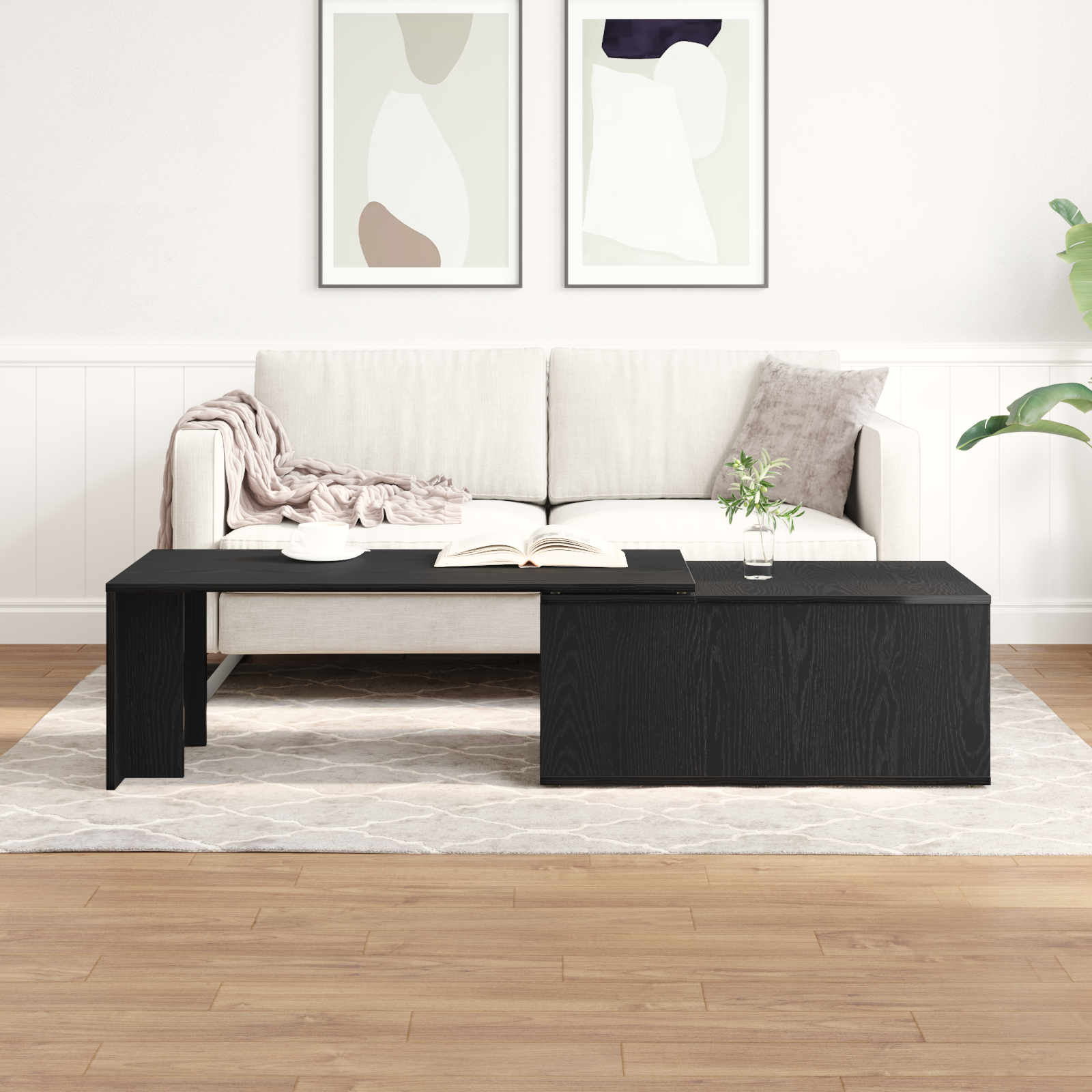 Tavolino da caffè  Nero Rovere 150x50x35 cm in Legno Ingegnerizzato